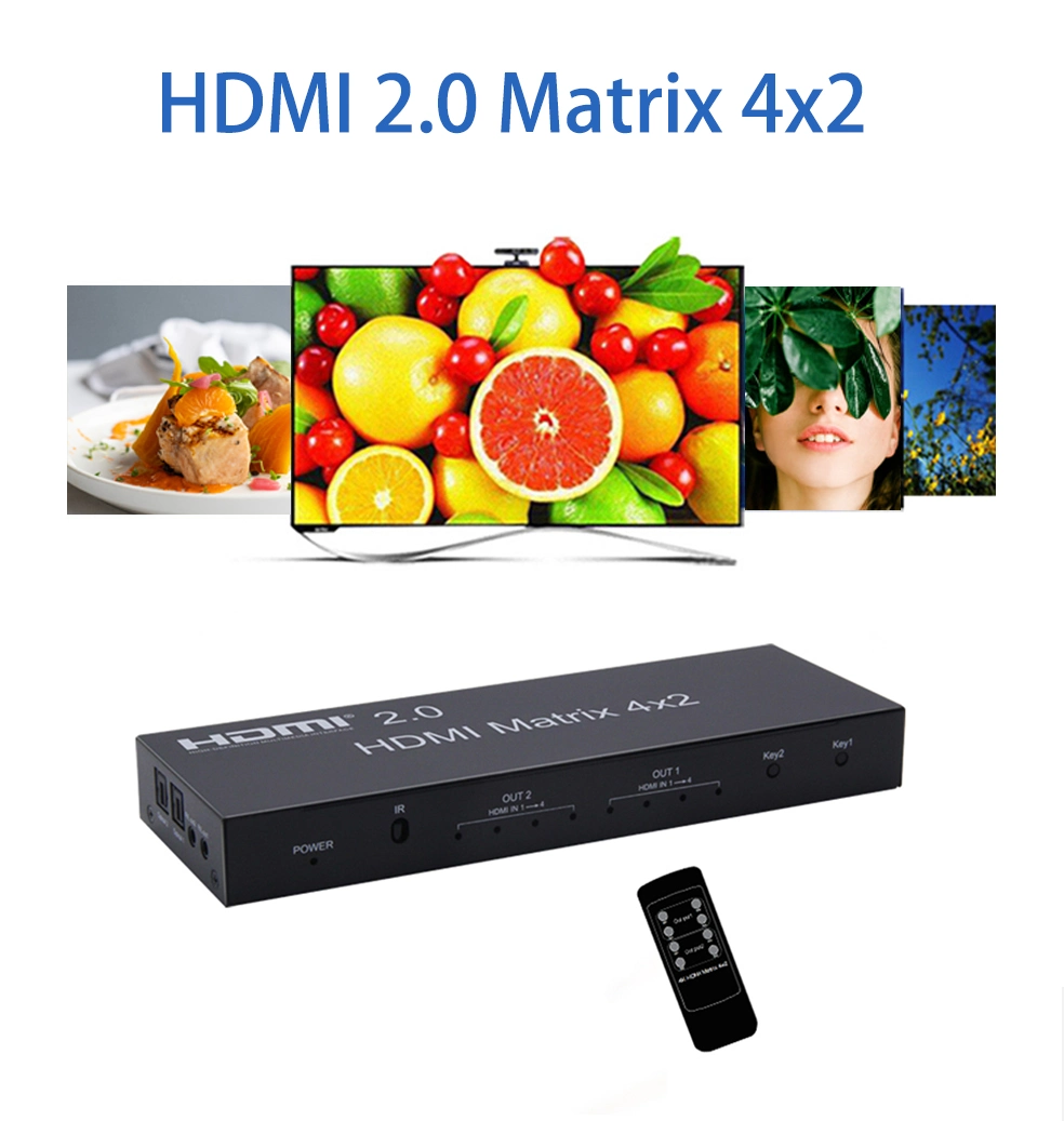 4X2 HDMI Matrix HDMI 2.0 Audio HDMI Matrix Switcher Splitter 4K@60Hz with Remote Control
