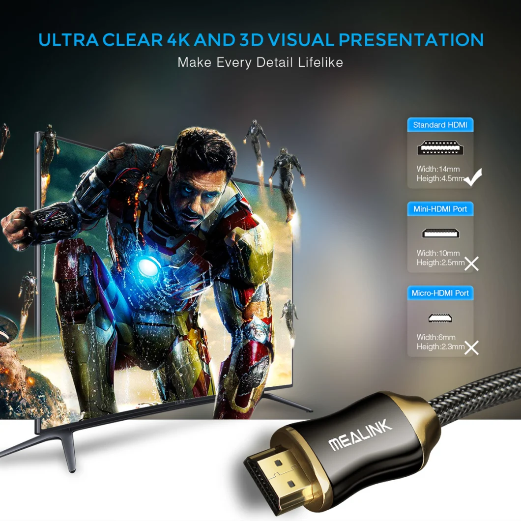 HD Conversion Cable HDMI 2.0 Cable 4K HDMI Cable with 4K@60Hz 2160p 18gbps 3D Hdcp 2.2 HDMI Cable