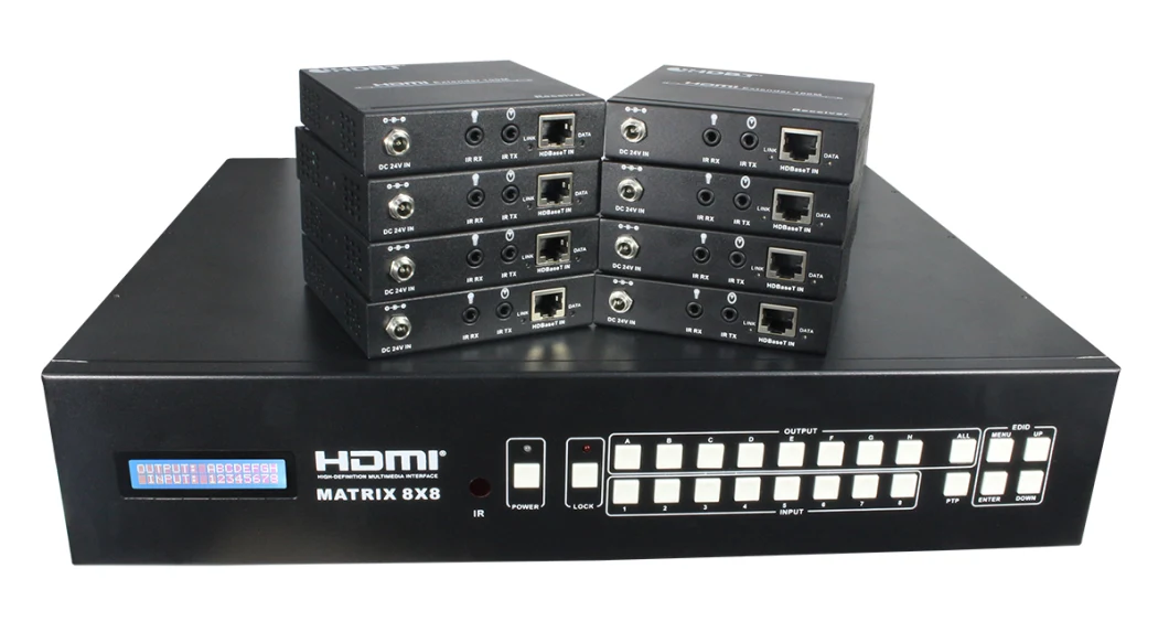 4K 8X8 Hdbaset HDMI 2.0 Matrix Extender 70m, IR, TCP/IP, Poe