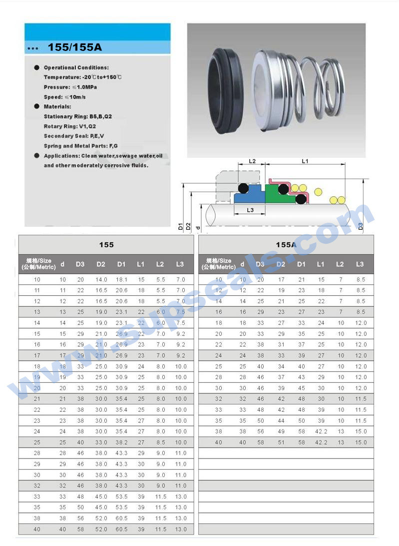 Mechanical Seal 155 for Aesseal T04 Single-Spring Water Pump Mechanical Seal Shaft Seal