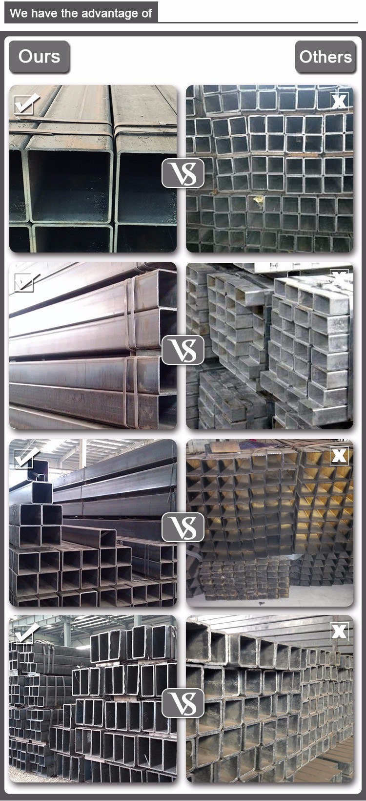 Squre Ends Welded Carbon Mild Metal Square Tubing for Making Railings
