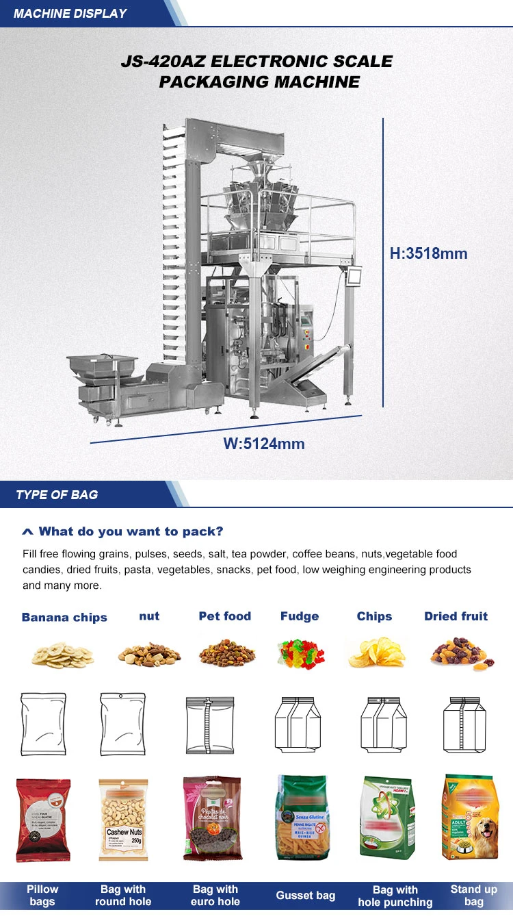 Big Bag Dried Fruit/Almond/Coffee Beans/Cashew Nut/Snack Auto Pouch Packing Machine