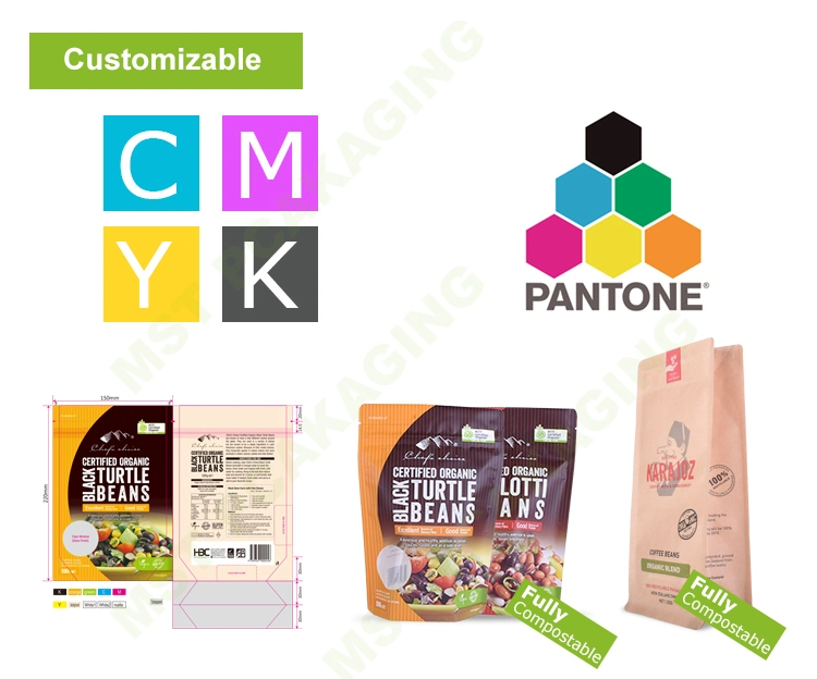 Biodegradable/Compostable Coffee Bean Packaging Flat Bottom Side Gusset Plastic Bag