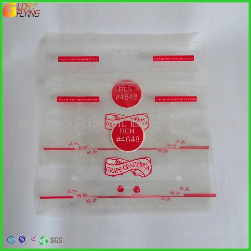 Plastic Grape Zipper Bag with Perforation Freshness Vegetable Packing Bag
