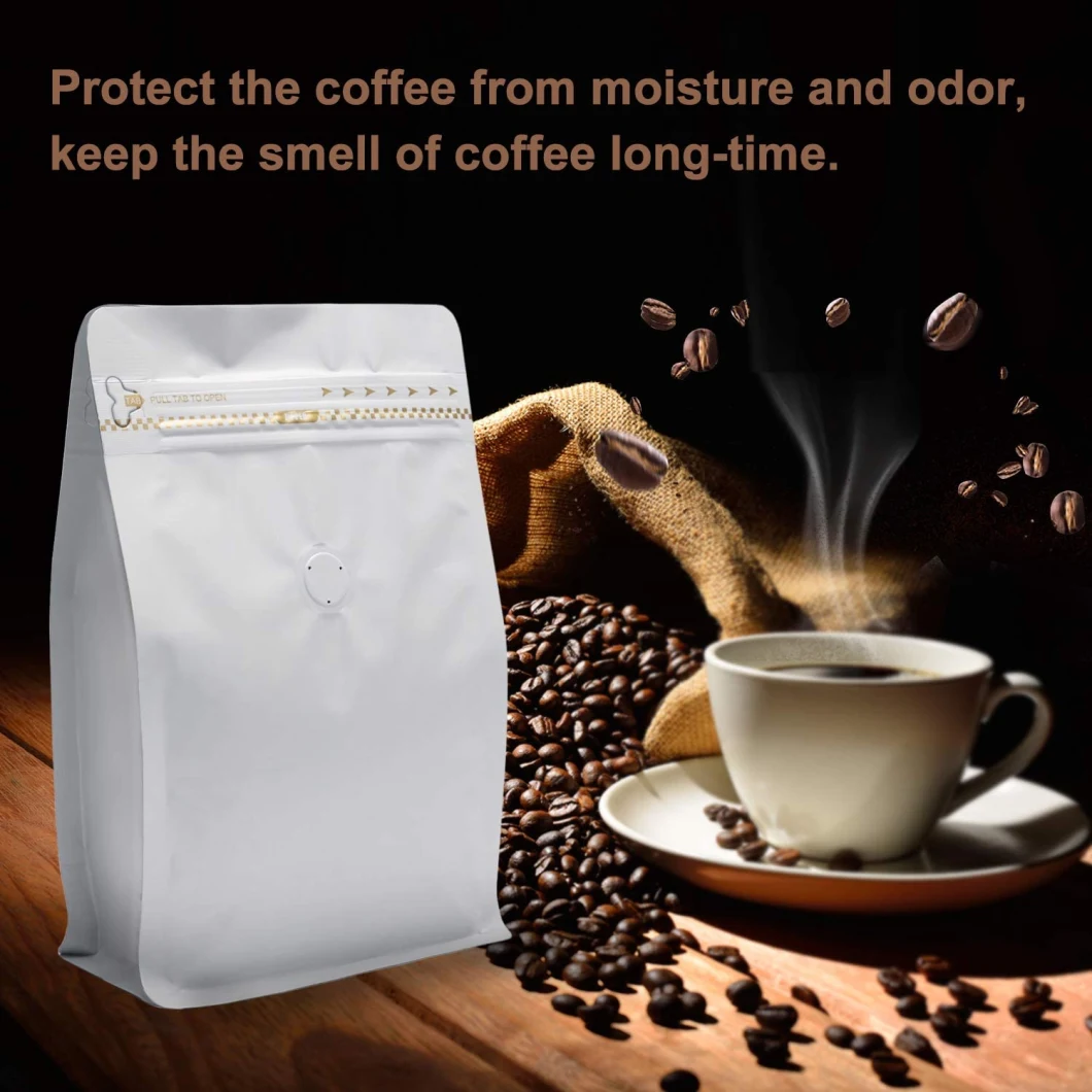 Aroma Degassing Valve Barrier Smell Proof White Kraft Paper Stand up Pouch Zipper Coffee Bags