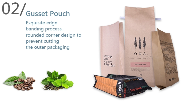 Customization Kraft Paper Stand-up Flat Bottom Paper Bag for Packing Coffee Tea Bread Flour