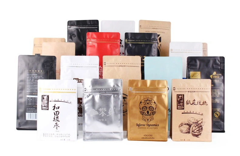 Eight-Sided Bag Flat Bag Stand by Bag Coffee Bean Bag Tea Bag Coffee Bag with Air Valve