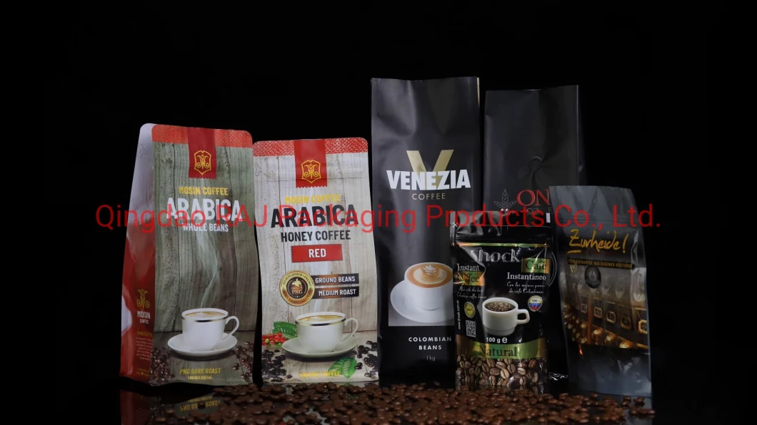 Recyclable Block Bottom Kraft Paper Packaging Custom Printed Paper Coffee Bag with Valve Ziplock Pouches