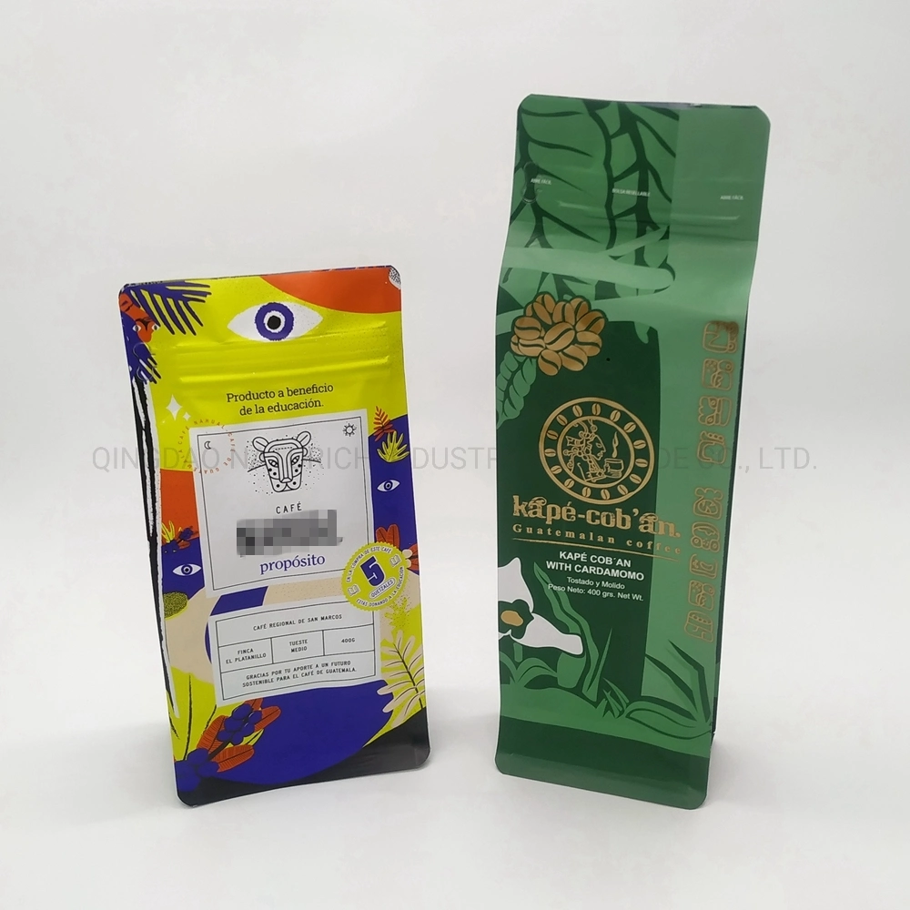 400g Coffee Foil Bag with Valve and Easy-Zip Zipper Flat Bag / One Way Degassing Valve Coffee Bags