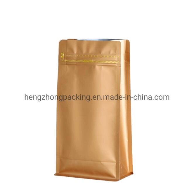 Zipper Eight Side Sealed Square Flat Bottom Bag Biodegradable Packaging Bags for Coffee/Tea/Food