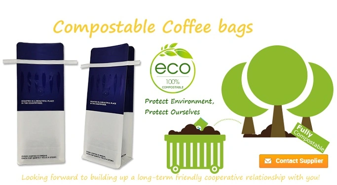 Tin Tie Flat Bottom Compostable Packaging Coffee Bag with Valve