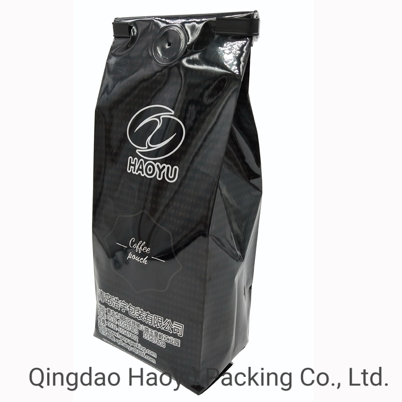 32oz 2lb Coffee Packaging Bag Quad Seal Stand up Plastic Coffee Pouch with Valve and Tin-Tie