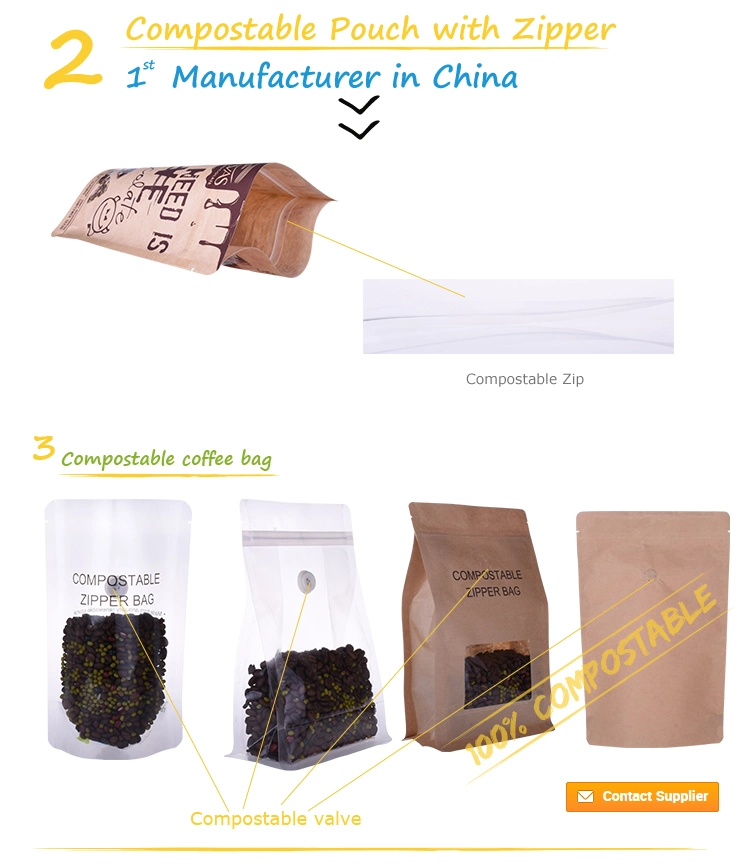 Eco-Friendly Zipper Flat Bottom Coffee Bags with Degassing Valve