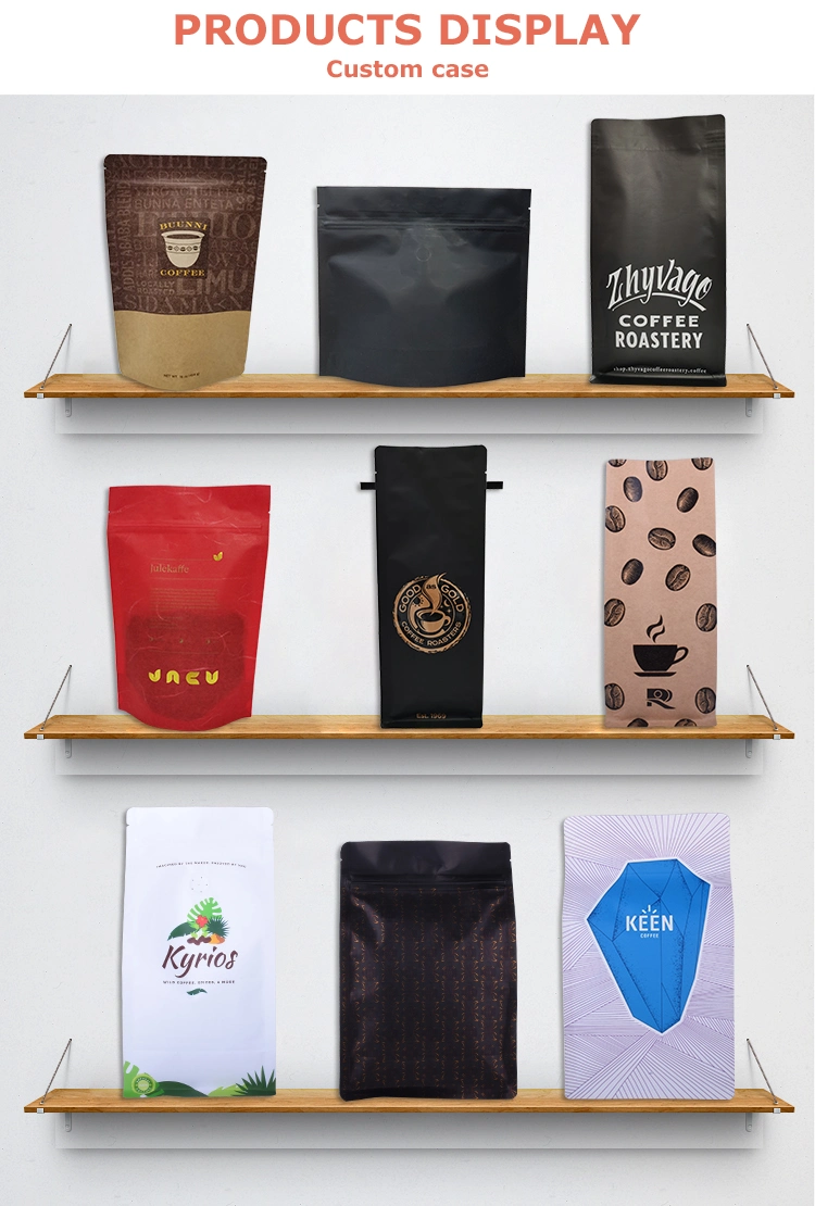 Compostable Recycled Rice Paper Coffee Tea Seed Packaging Stand up Bag with Zipper
