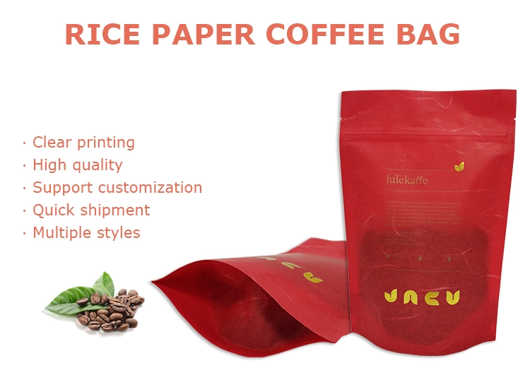 Compostable Recycled Rice Paper Coffee Tea Seed Packaging Stand up Bag with Zipper