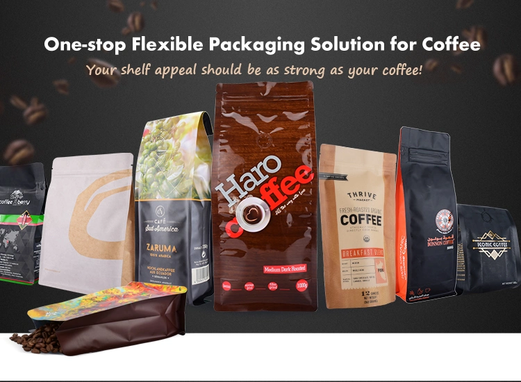 Coffee Rice Packaging Bag Zip-Lock Reusable Plastic Packaging Nut Printed Packaging Resealable Plastic Coffee Bag with Valve