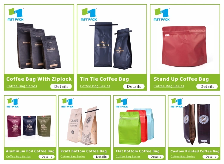 Custom Printed 500g Ziplock Sealable Black Flat Bottom Bags for Coffee Beans Pouches with Valve