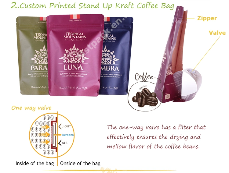 Biodegradable Flat Bottom Full-Color Printed Coffee Pouch with Valve