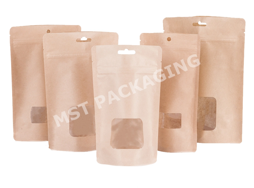 Food Grade Window Brown Craft Paper Coffee Packaging Bag Corn Biodegradable Compostable Bag