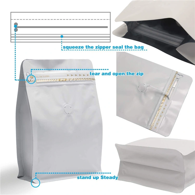 Aroma Degassing Valve Barrier Smell Proof White Kraft Paper Stand up Pouch Zipper Coffee Bags