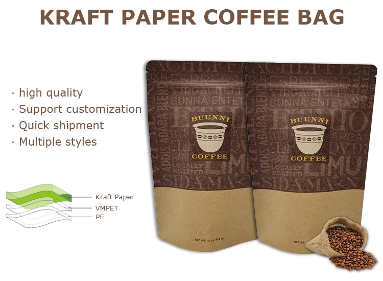 Customized Printed Kraft Paper Coffee Bag with Valve