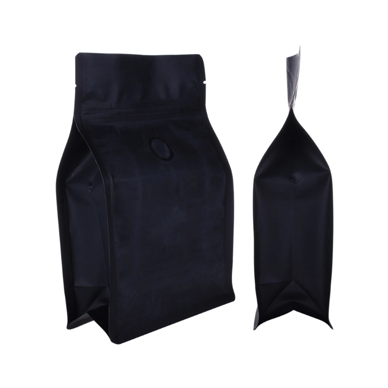 Food Grade Plastic Flat Bottom Zipper Blue Coffee Bag with Valve