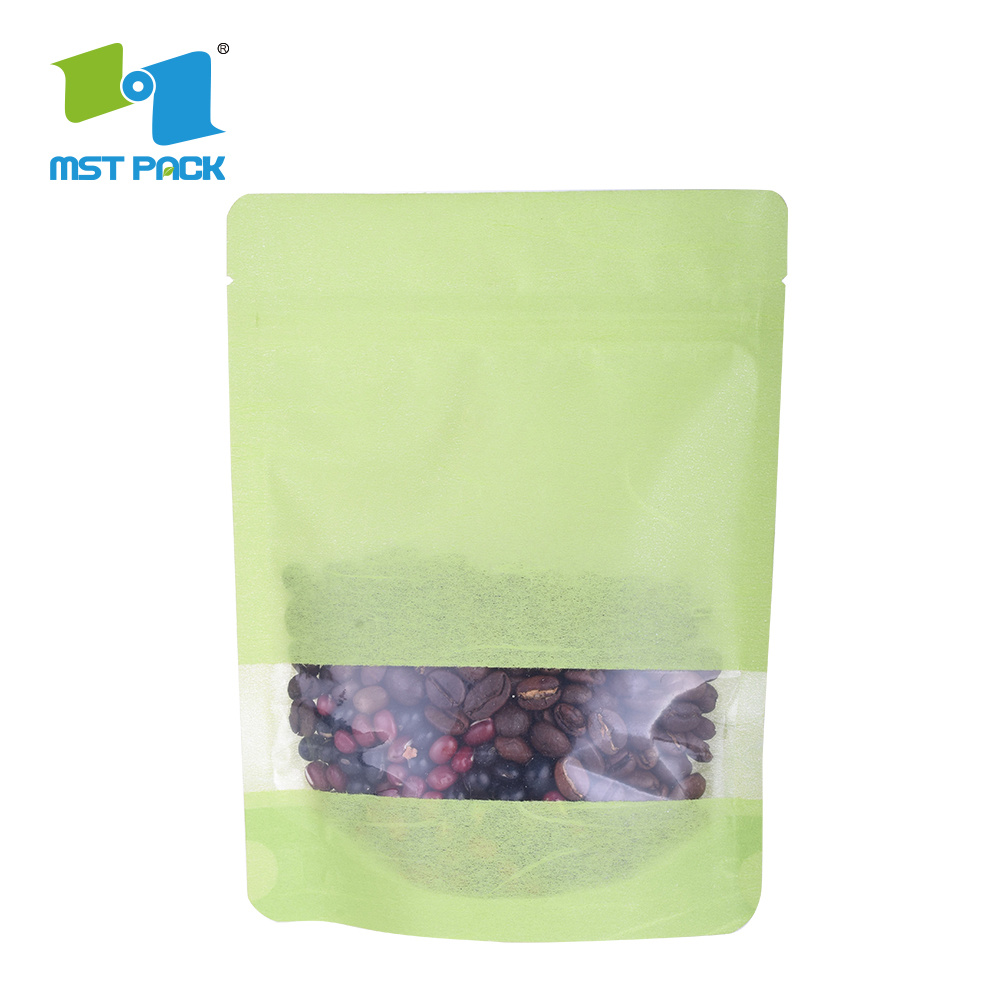 Food FDA Doypack Kraft Paper Coffee Packaging Bags Zip Top