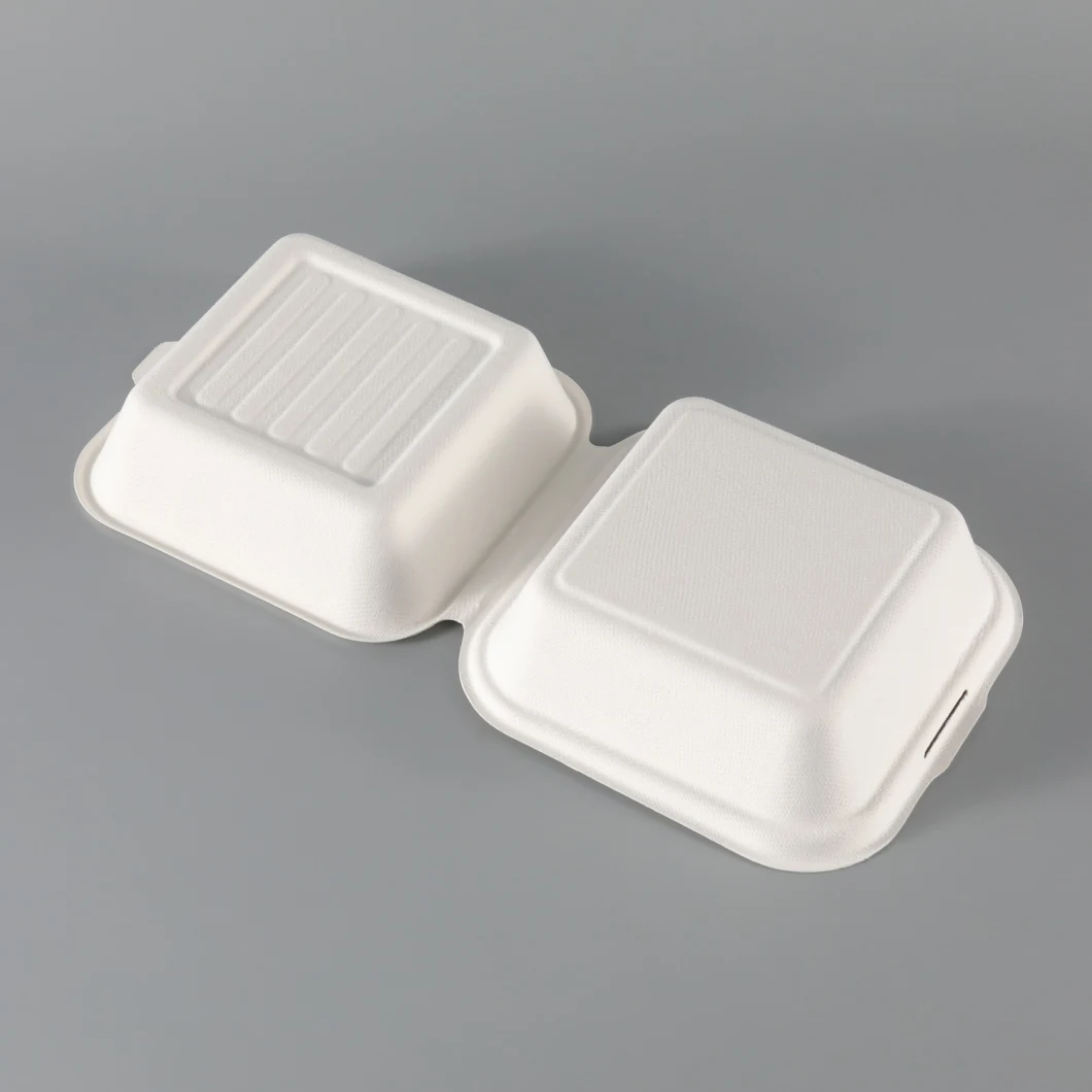 Eco-Friendly Sugarcane Pulp Disposable Hamburger Packaging Box for Fast Food Packaging 6 Inch Food Packaging