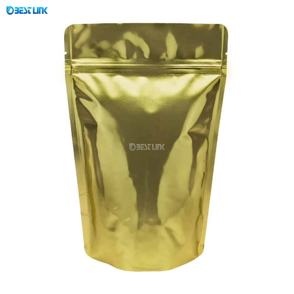 Glossy Golden Customized Logo Coffee/Tea/Powder Reclosable Mylar Pouch Zip Lock Resealable Aluminum Foil Bags