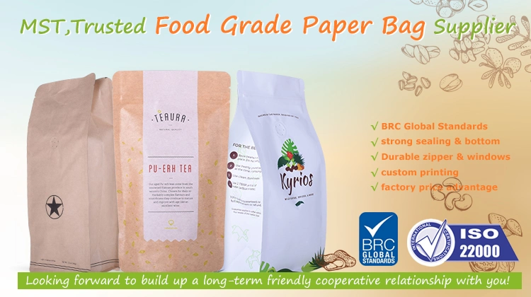Biodegradable Paper Coffee Bag with Coffee Valve and Zipper