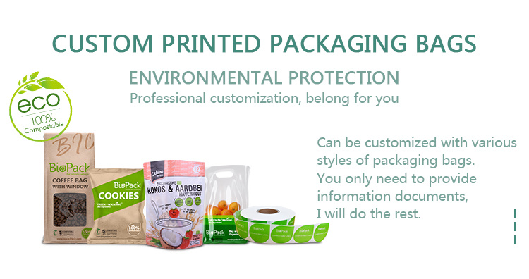 Custom Compostable Biodegradable Kraft Paper PLA Food Bag for Coffee Tea Bread Snack Nut Fruit Packaging