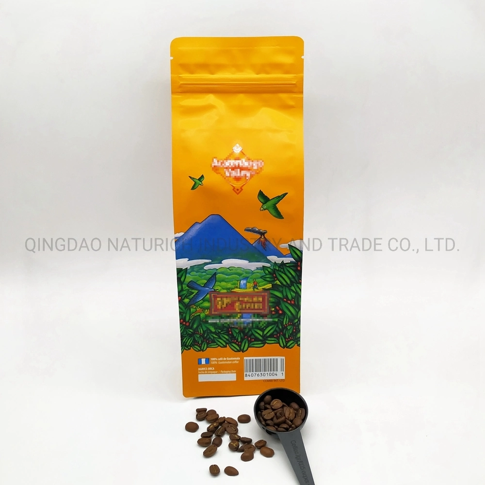 400g Coffee Packaging Bag Matt White Quad Seal Coffee Bag Flat Bottom Food Bag