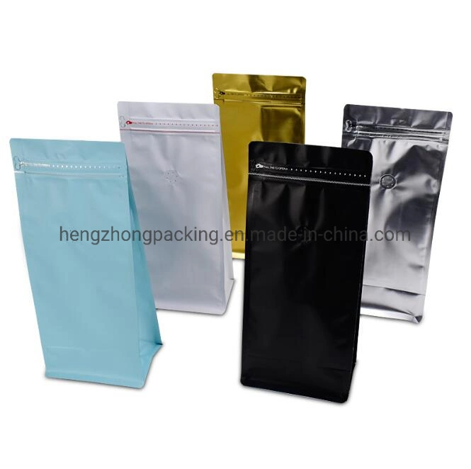 Zipper Eight Side Sealed Square Flat Bottom Bag Biodegradable Packaging Bags for Coffee/Tea/Food