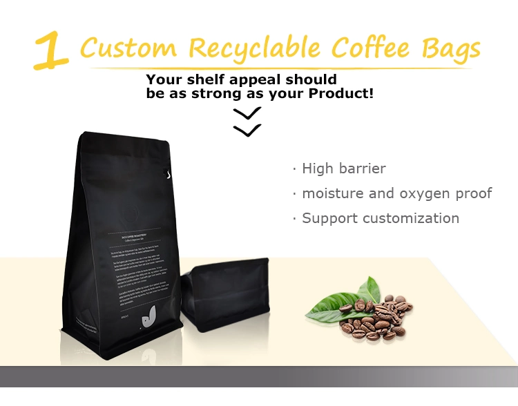 Recyclable Matte Black Plastic Green PE04 Flat Bottom Bag Coffee Food Packaging