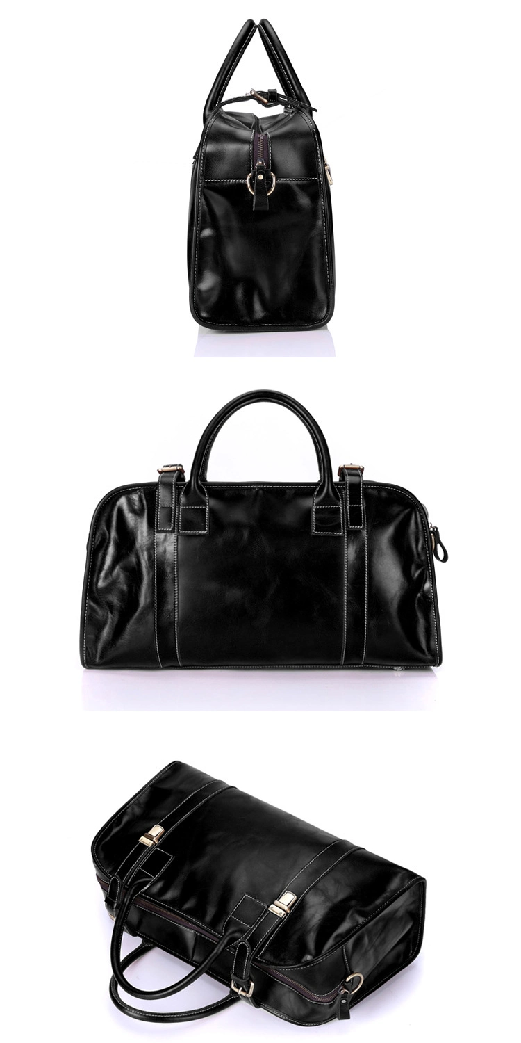 OEM Design Good Quality Black Leather Travel Bag Weekender Bag Leather Duffle Bag for Men