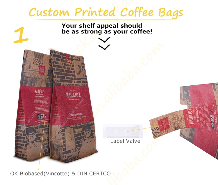 Biodegradable Plastic Flat Bottom Custom Bags for Bread&Tea&Coffee