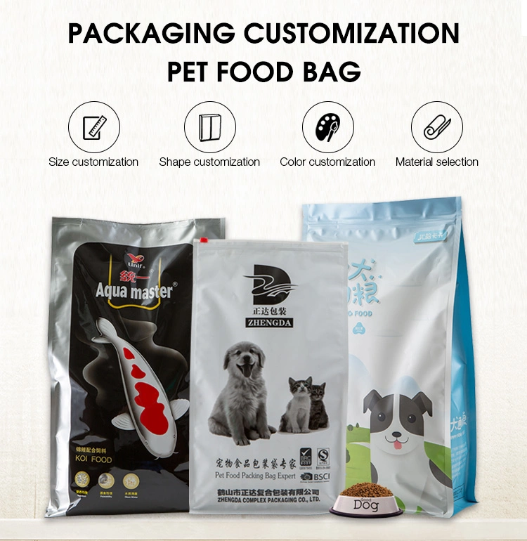Factory Direct 10kg 25kg Aluminum Plating Flat Bottom Pet Biodegradable Dog Food Packaging Bag Food Bag