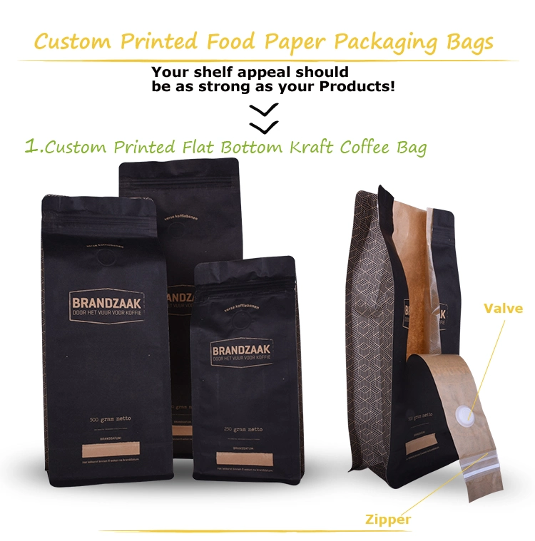 Custom Printed Stand up 1kg Coffee Bag with Valve and Ziplock