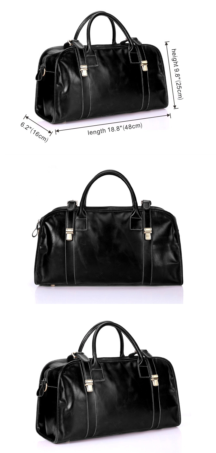 OEM Design Good Quality Black Leather Travel Bag Weekender Bag Leather Duffle Bag for Men