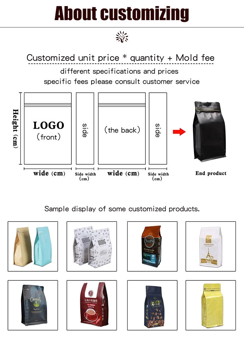 Custom Size Stand up Coffee Packaging Bag Aluminum Foil Zip Lock Sachet for Coffee