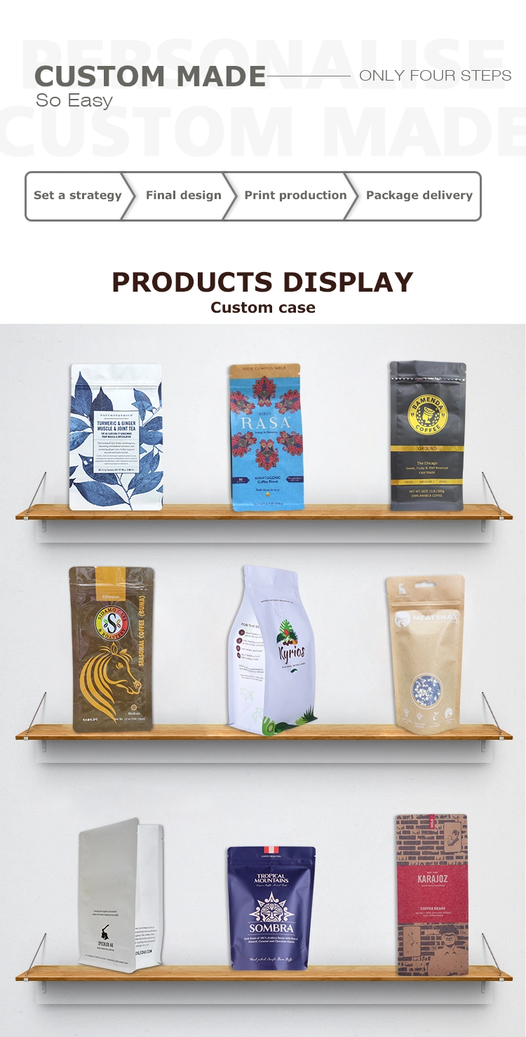 Custom Printed Stand up Pouch Ziplock Coffee Nut Dried Fruit /Beef Packaging Bags
