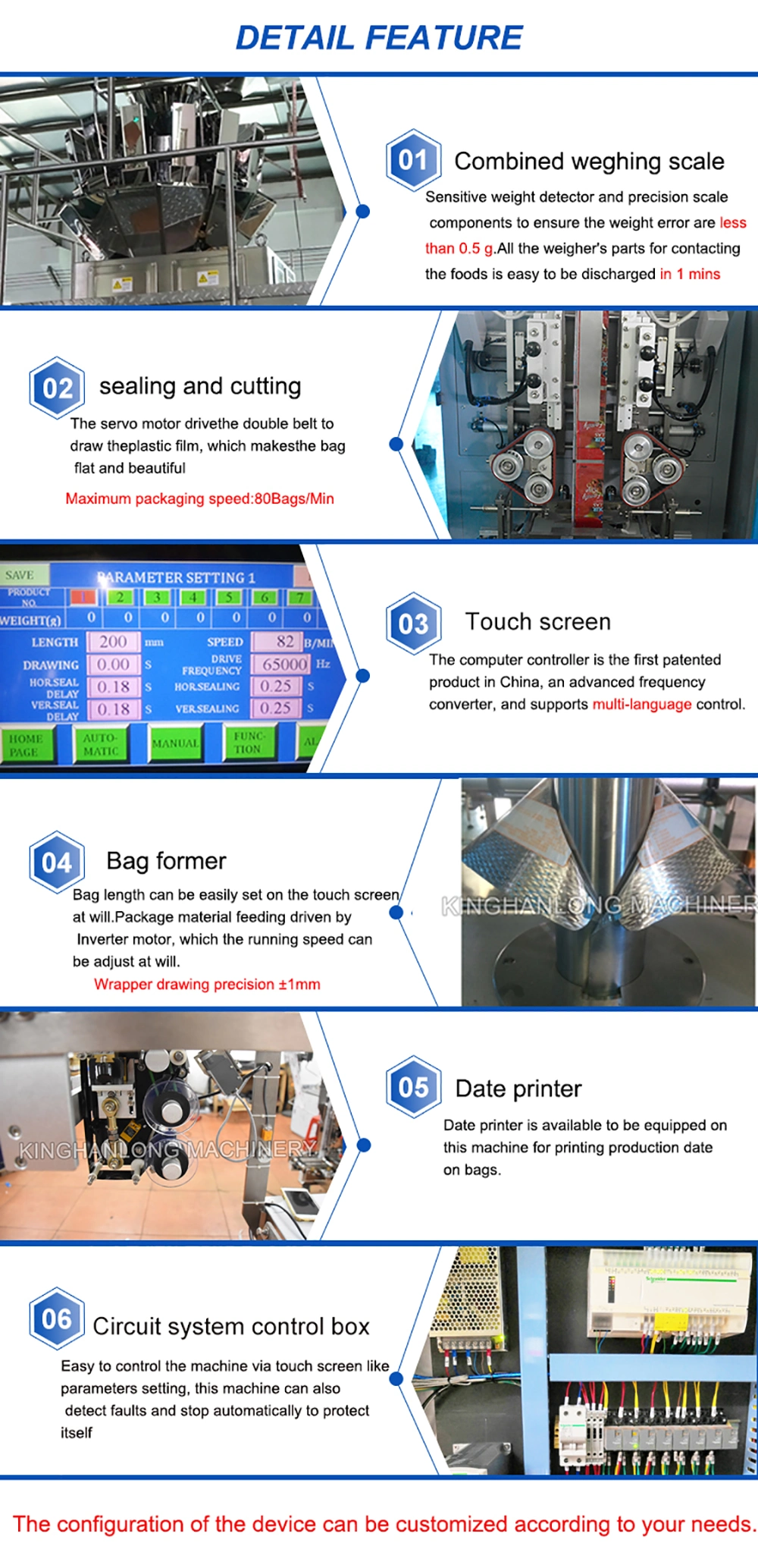 Multi-Head Automatic Weighing Vffs Food Pouch Filling Packaging Machine for Packing Frozen Raspberries/Strawberries/Blueberries