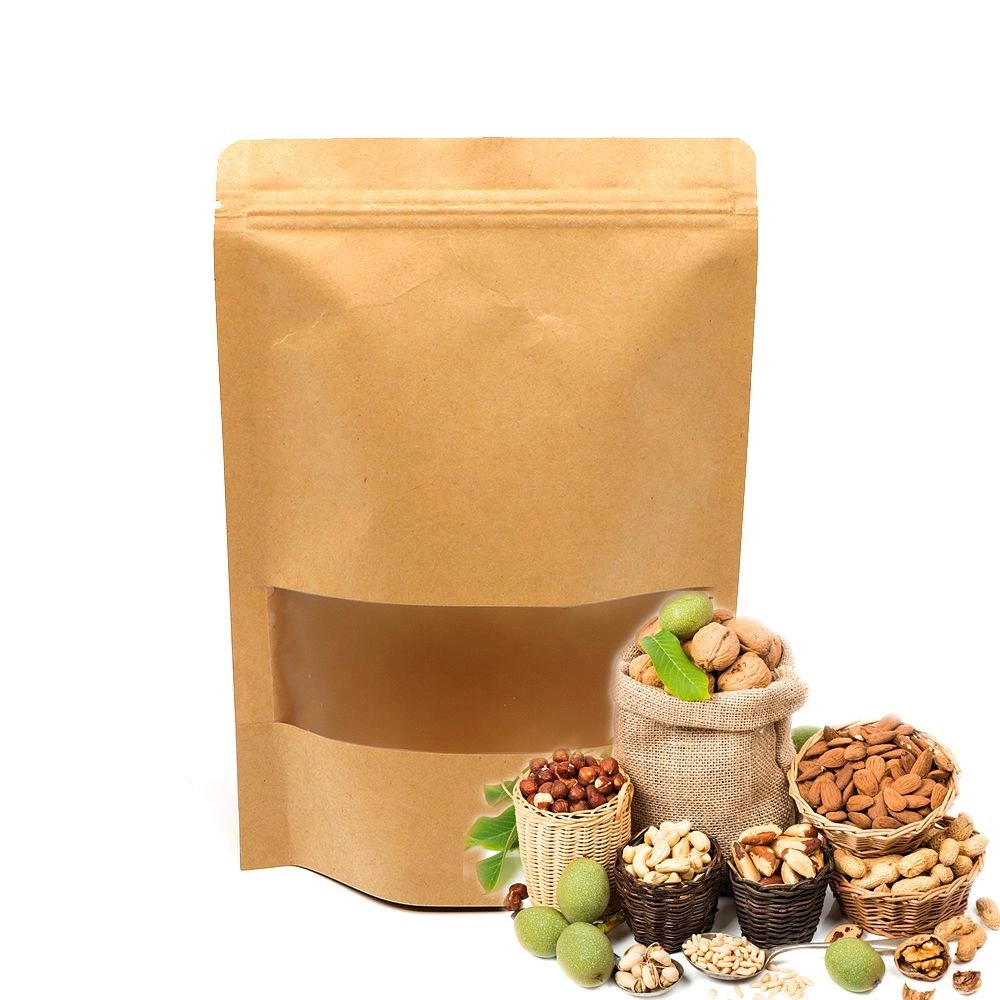 Customize Plastic Laminated Kraft Paper Coffee Tea Bag Print Stand up Clear Window Brown Rice Food Packaging Bag