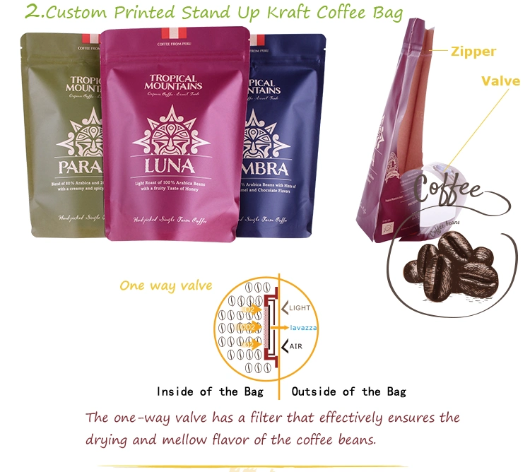 Aluminum Foil 250g Coffee Bean Packaging Bags with Valve and Ziplock