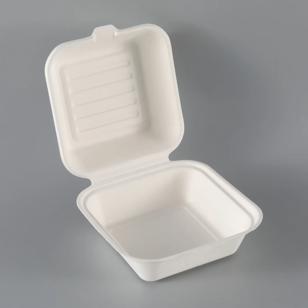 Eco-Friendly Sugarcane Pulp Disposable Hamburger Packaging Box for Fast Food Packaging 6 Inch Food Packaging