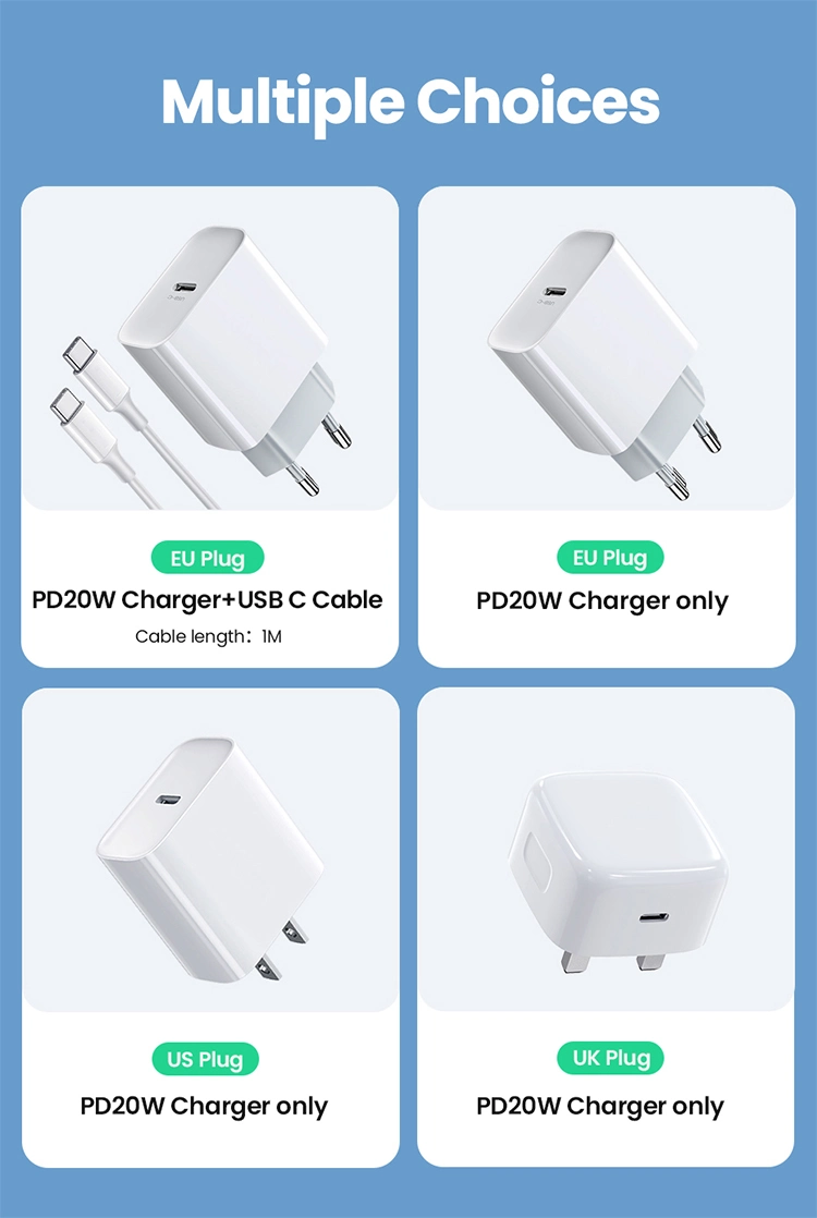 Pd Wall Charger 20W Fast Charging Charger Cord for iPhone 12 Charger Data USB Cable