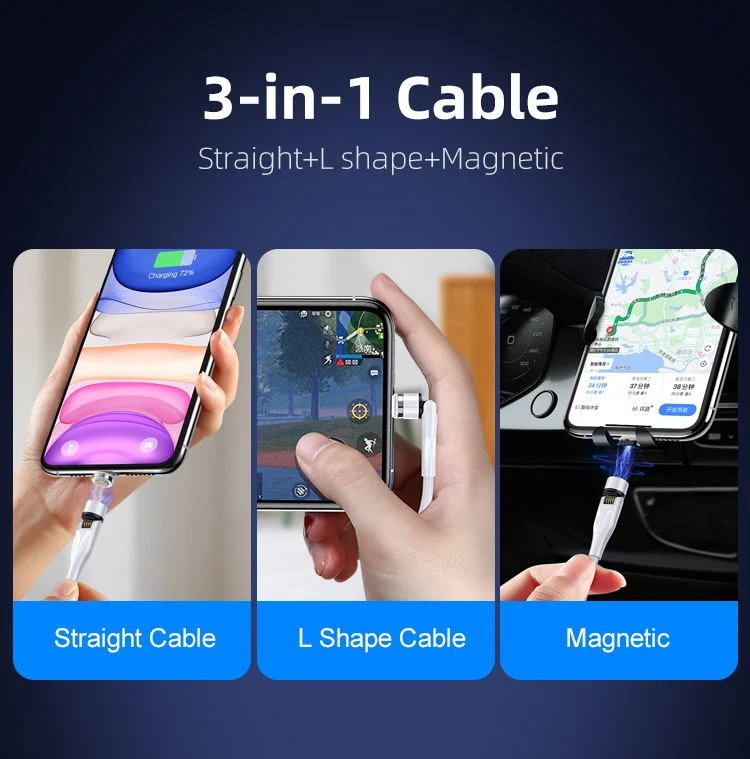 Tongyinhai Magnetic Charging Cable 540 Degree Rotation 3A Fast Charging Data Transfer USB mobile Phone Cable