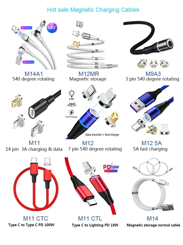 Tongyinhai Magnetic Charging Cable 540 Degree Rotation 3A Fast Charging Data Transfer USB mobile Phone Cable