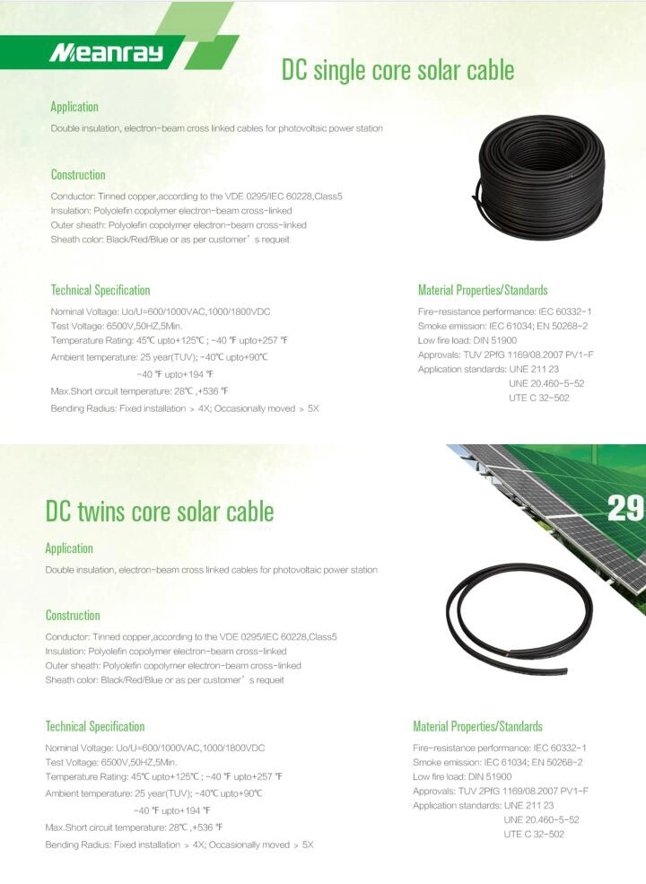 Cable Assemblies PV Solar Use 2.5mm2 DC Cable