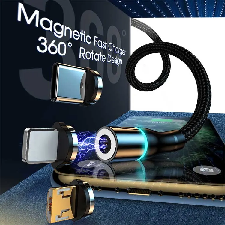 Tongyinhai Factory Fast Deliver 1m 3.3FT 2m 6.6FT Magnetic Charging Cable 360 Degree 3 in 1 Magnetic USB Cable